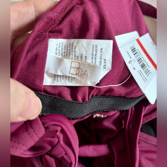 NWT BCA Size XS Burgundy Swimsuit One Piece Plunge Neck Lace Front Boho - Picture 7 of 10